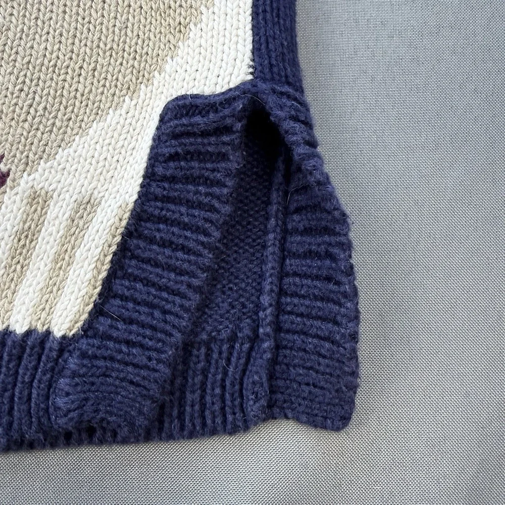 Paris Sport Club World Wide Vintage Argyle Striped Trim Pullover Sweater Men's M